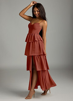 Azazie Kaiden Brautjungfernkleider A-Linie Herzausschnitt Chiffon Kleid Rotbraun image4