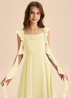Azazie Carmin Junior Lemon Sorbet A-Line Ruched Chiffon Dress image7