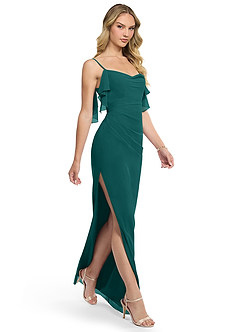 Azazie Jasmine Bridesmaid Dresses Peacock Sheath Side Slit Chiffon Dress image3