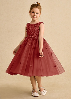 Azazie Lana Flower Girl Dresses Terracotta A-Line Sleeveless Matte Satin Dress image3