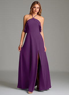 Azazie Cara 신부 들러리 드레스 A라인 셔링 쉬폰 바닥 길이 드레스 image1