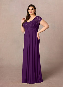 Azazie Macy Mother of the Bride Dresses Grape A-Line V-Neck Sequin Lace Lace Dress image7