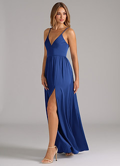 Azazie Aaida Bridesmaid Dresses Royal Blue A-Line Corset Stretch Satin Dress image3