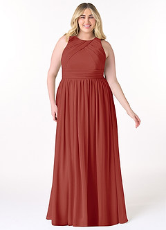 Azazie Harper Bridesmaid Dresses Terracotta A-Line Pleated Chiffon Dress image6