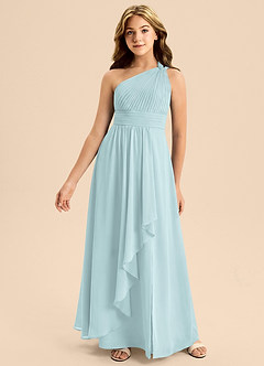 Azazie Skye Junior Abito A-Line in Chiffon Plissettato Nebbia image4