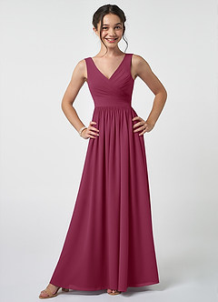 Azazie Keyla Junior Mulberry A-Line Pleated Chiffon Dress image1