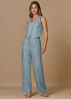 front Belicia Dusty Blue 100% Linen 3-Piece Suit