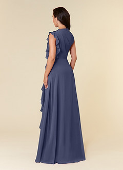 Azazie Narine Mère de la mariée Robes Robe Trapèze en Mousseline de soie Encolure haute plissée Bleu Orageux image4