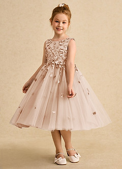 Azazie Lana Flower Girl Dresses English Rose A-Line Sleeveless Matte Satin Dress image3