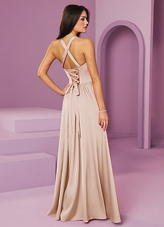 Barbie ♥ Azazie Bridesmaid Dresses Blushing Pink A-Line with Pockets Stretch Satin Dress image2