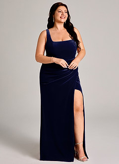 Azazie Mero Bridesmaid Dresses Dark Navy Mermaid Pleated Velvet Dress image12