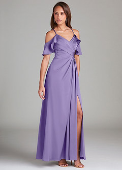 Azazie Dakota Bridesmaid Dresses Tahiti A-Line Off the Shoulder Stretch Satin Dress image1