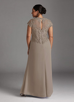 Azazie Junie Mère de la mariée Robes Robe Trapèze en Mousseline de soie Dentelle Taupe image2