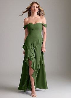 Azazie Sloane Vestidos de damas de honor Vestido de Oliva de Gasa de Corte en A con Escote de Corazón image5