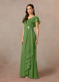 Azazie Snapdragon Mère de la mariée Robes Robe Trapèze en Mousseline de soie Col en V froncé Basilic image2