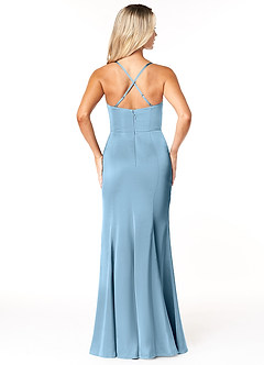 Azazie Marzia Bridesmaid Dresses Steel Blue Mermaid Cowl Pleated Stretch Satin Dress image2