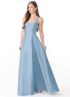 Azazie Neve Bridesmaid Dresses Powder Blue Ball-Gown with Pockets Stretch Satin Dress image3