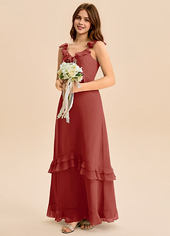 Azazie Tavie Junior Terracotta A-Line Ruched Chiffon Dress image4