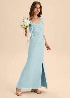 Azazie Jessamine Junior Vestido de Vidrio Marino de Gasa de Corte Sirena con Escote de Corazón image4