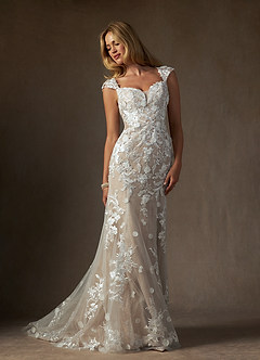 Azazie Salina Wedding Dresses Diamond White Nude Mermaid Sweetheart Sequins Tulle Dress image7
