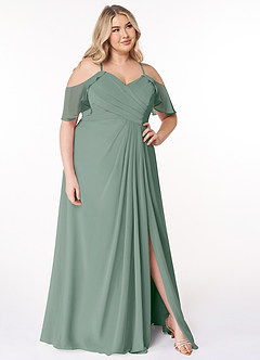 Azazie Dakota Bridesmaid Dresses Silver Sage A-Line V-Neck Pleated Chiffon Dress image9
