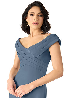 Azazie Evita Bridesmaid Dresses Twilight A-Line Off the Shoulder Stretch Crepe Dress image4