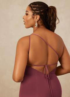 Christian Siriano Bridal for Azazie 1003 Bridesmaid Dresses Merlot Sheath One Shoulder Chiffon Dress image16