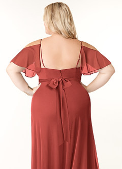 Azazie Fiena Final Sale Terracotta A-Line V-neck Ruched Mesh Dress image9