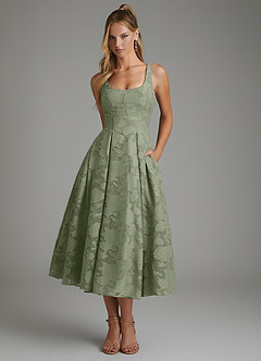Azazie Isabella Bridesmaid Dresses Pistachio A-Line Corset Floral Burnout Dress image1
