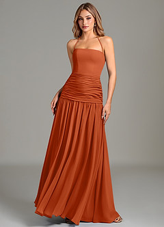Azazie Vashti Bridesmaid Dresses Burnt Orange A-Line Chiffon Dress image1