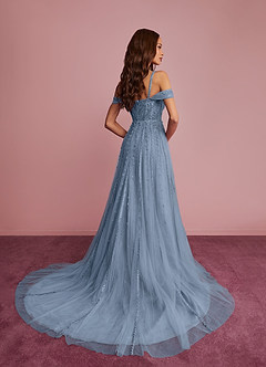 Barbie ♥ Azazie Vestidos de novia Vestido de Azul Polvoriento de Tul de Corte en A con Lentejuela image4