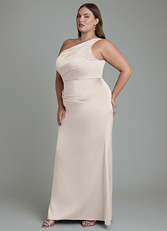Azazie Akilah Bridesmaid Dresses White Alabaster Mermaid One Shoulder Stretch Satin Dress image4