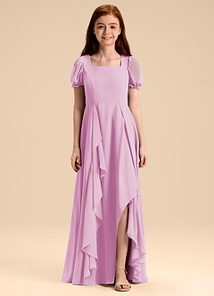 Azazie Priya Junior Vestido de Rosa Caramelo de Gasa de Corte en A con Blusón image3
