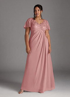 Azazie Holga Final Sale Dusty Rose A-Line V-Neck Lace Chiffon Dress image7
