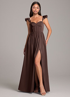 Azazie Denisse Robes de demoiselle d'honneur Robe Trapèze en Satin extensible Rayé Ganache image5