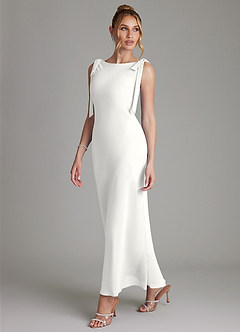 Azazie Luddie Brautjungfernkleider Meerjungfrau-Linie Schleifen Chiffon Kleid Weiß image1