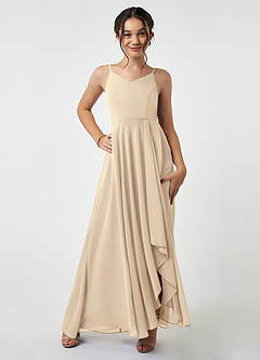 Azazie Collette Junior Champagne A-Line Ruched Chiffon Dress image1