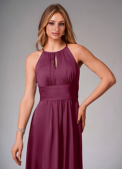 Azazie Bonnie Robes de demoiselle d'honneur Robe Trapèze en Satin extensible Plissée Mûre image5