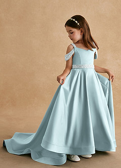 Azazie Jodi Flower Girl Dresses Mist A-Line Matte Satin Dress image1