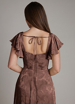 Azazie Keya Probar vestidos en casa Vestido de Jacquard De Chocolate de Jacquard de Corte en A con Volante image2