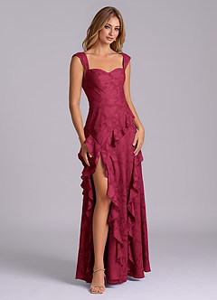 Azazie Sloane Bridesmaid Dresses Burgundy A-Line Sweetheart Neckline Floral Burnout Dress image6
