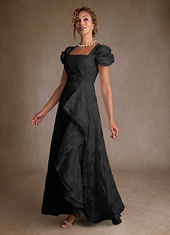 Azazie Hermina Kleider für die Brautmutter A-Linie Plissee Blumen-Jacquard Kleid Schwarzer Jacquard image4