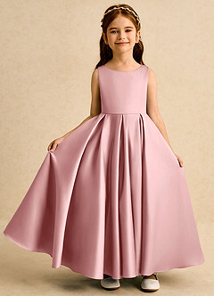 Azazie Pepper vestidos de niña de las flores Vestido Rosa Polvorienta de Satin Mate de Línea A con Plisado image3