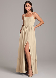 Azazie Kailee Bridesmaid Dresses Champagne A-Line with Pockets Chiffon Dress image5