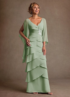 Azazie Arabinda Mother of the Bride Dresses Dusty Sage Sheath Ruched Chiffon Dress image1