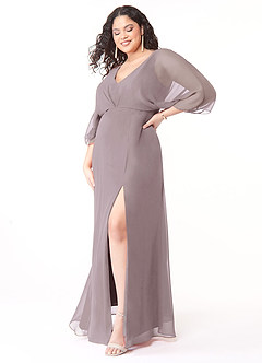 Azazie Rebecca Bridesmaid Dresses A-Line V-Neck Long Sleeve Chiffon Floor-Length Dress image9