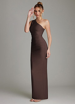 Azazie Shanice Bridesmaid Dresses Ganache Sheath One Shoulder Premium Stretch Jersey Dress image3