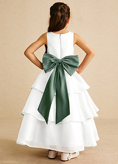 Azazie Sweetums Blumenmädchenkleider A-Linie Schleifen Organza Kleid Elfenbein Eukalyptus image1