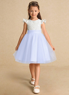 Azazie Vetty vestidos de niña de las flores Vestido de Marfil Lavanda de Tul de Corte En A con Encaje image6