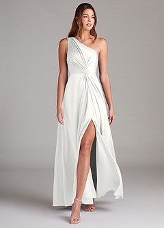 Azazie Brooke Brudtärnklänningar Klä av A-Linje i Stretch Satin Ena axeln Vit image4